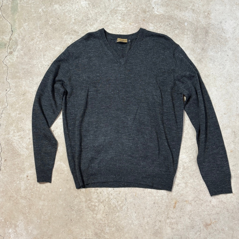Scala Milano Italy Gray V-Neck Sweater Men’s Large Wool Anti Pilling Long Sleeve